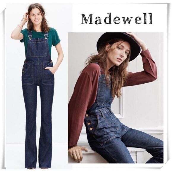 Madewell Flea Market Flare Denim Overall in Dark Washed indigo Sz Small - Picture 1 of 14